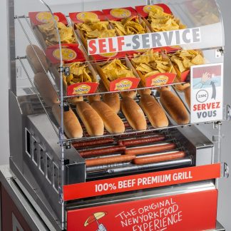 Découvrez notre Machine Hot Dog Maxi Grill Cart, un système de cuisson 2 en 1, visibilité maximale pour un corner snacking grande capacité !